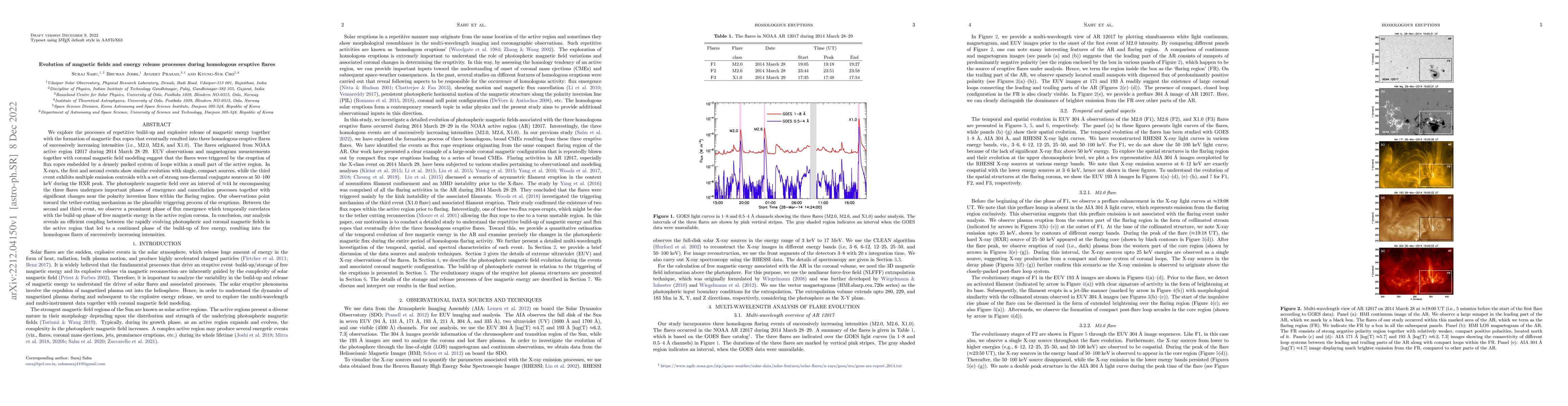 Thumbnail for Evolution of magnetic fields and energy release processes during
  homologous eruptive flares