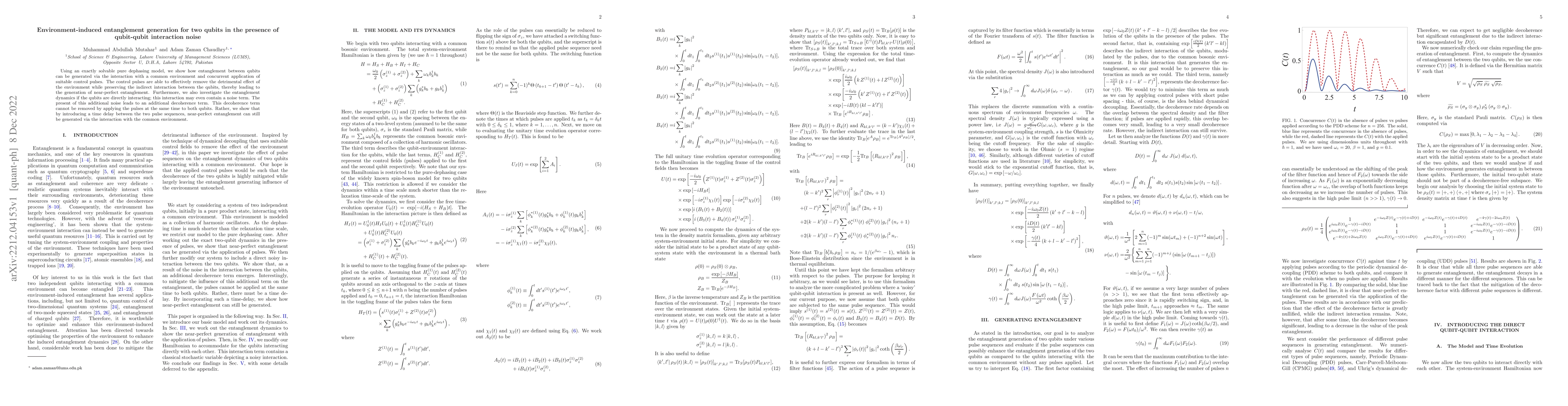 Thumbnail for Environment-induced entanglement generation for two qubits in the
  presence of qubit-qubit interaction noise