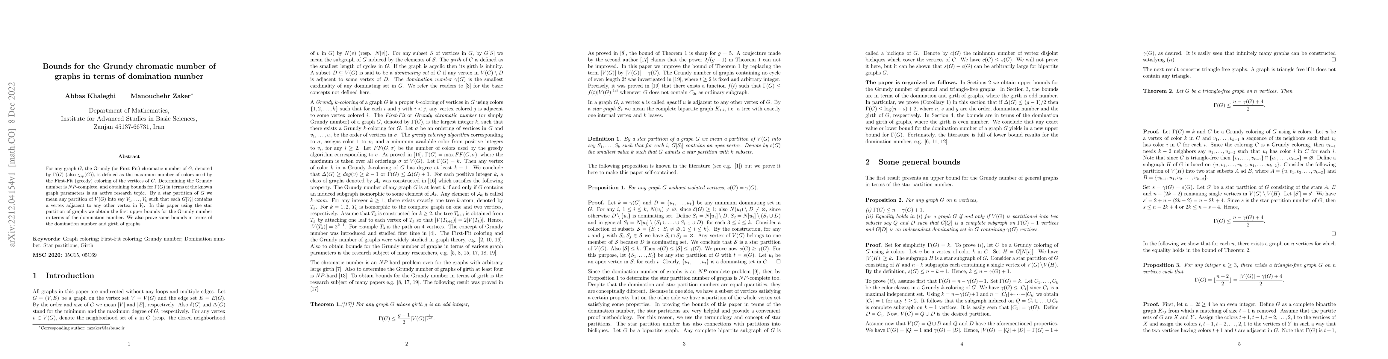 Thumbnail for Bounds for the Grundy chromatic number of graphs in terms of domination
  number