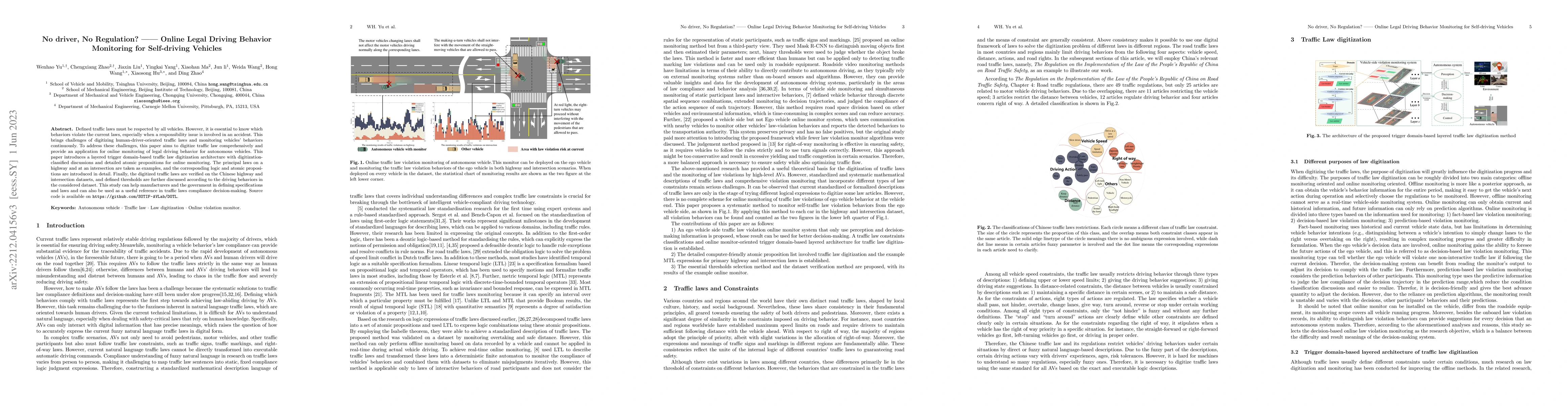 Thumbnail for No driver, No Regulation? --Online Legal Driving Behavior Monitoring for
  Self-driving Vehicles