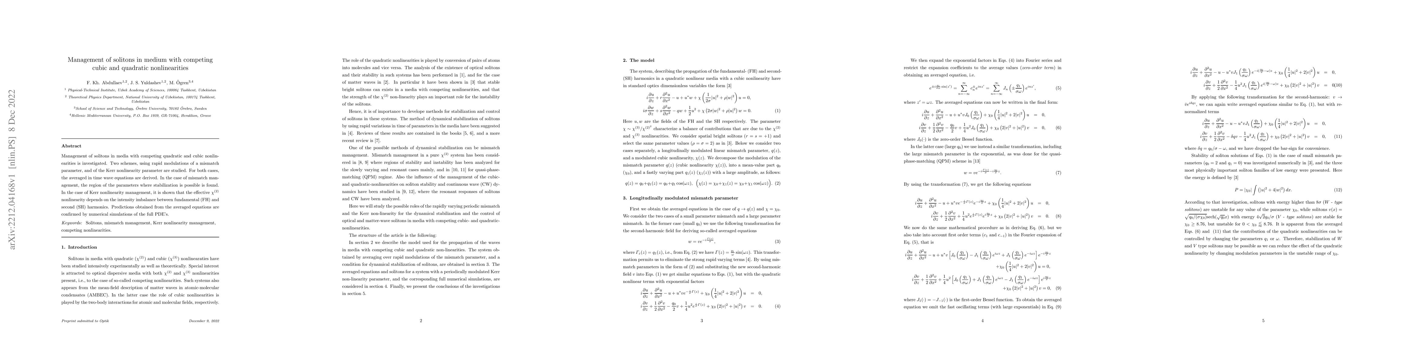 Thumbnail for Management of solitons in medium with competing cubic and quadratic
  nonlinearities