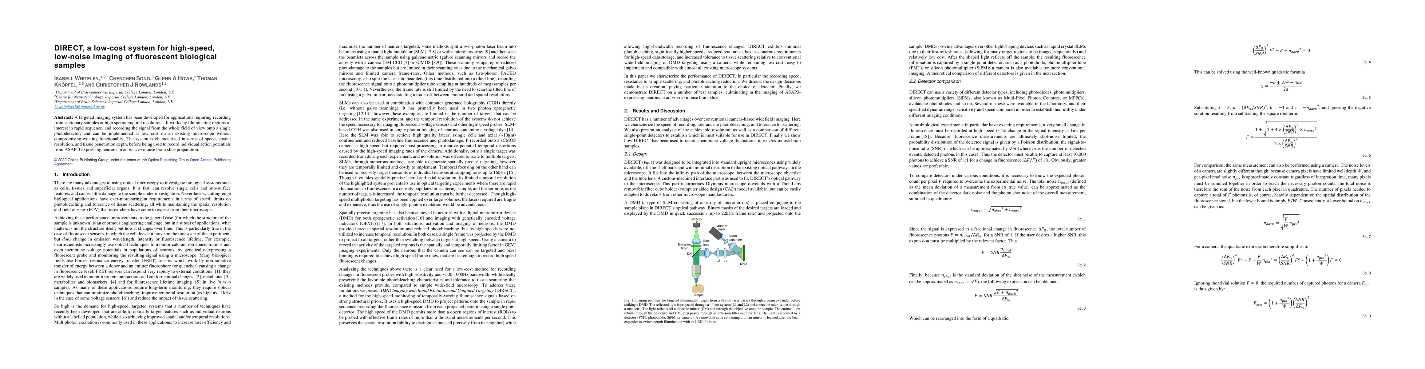Thumbnail for DIRECT, a low-cost system for high-speed, low-noise imaging of
  fluorescent biological samples