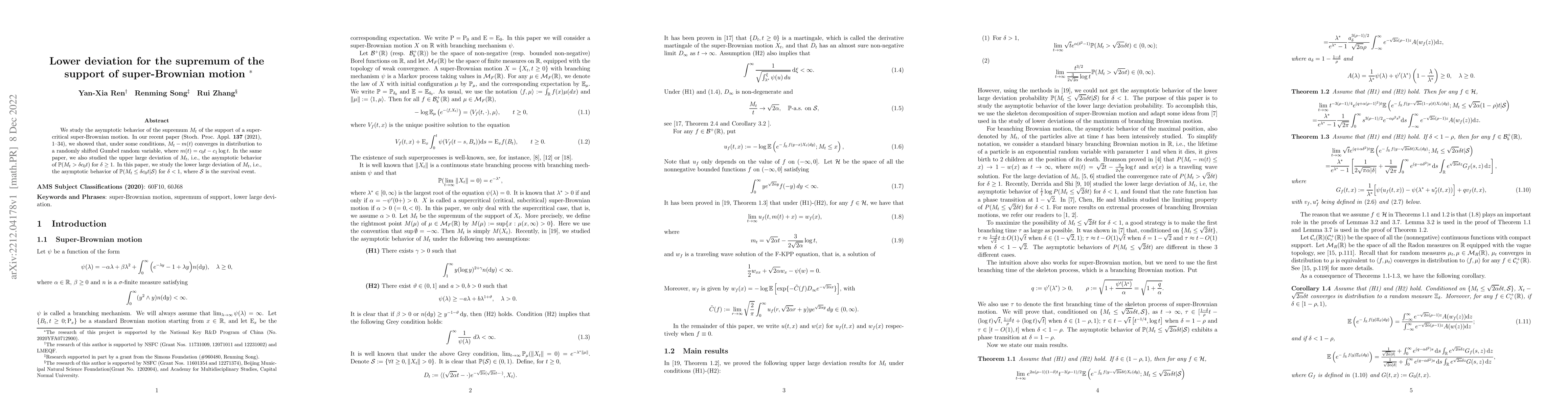 Thumbnail for Lower deviation for the supremum of the support of super-Brownian motion