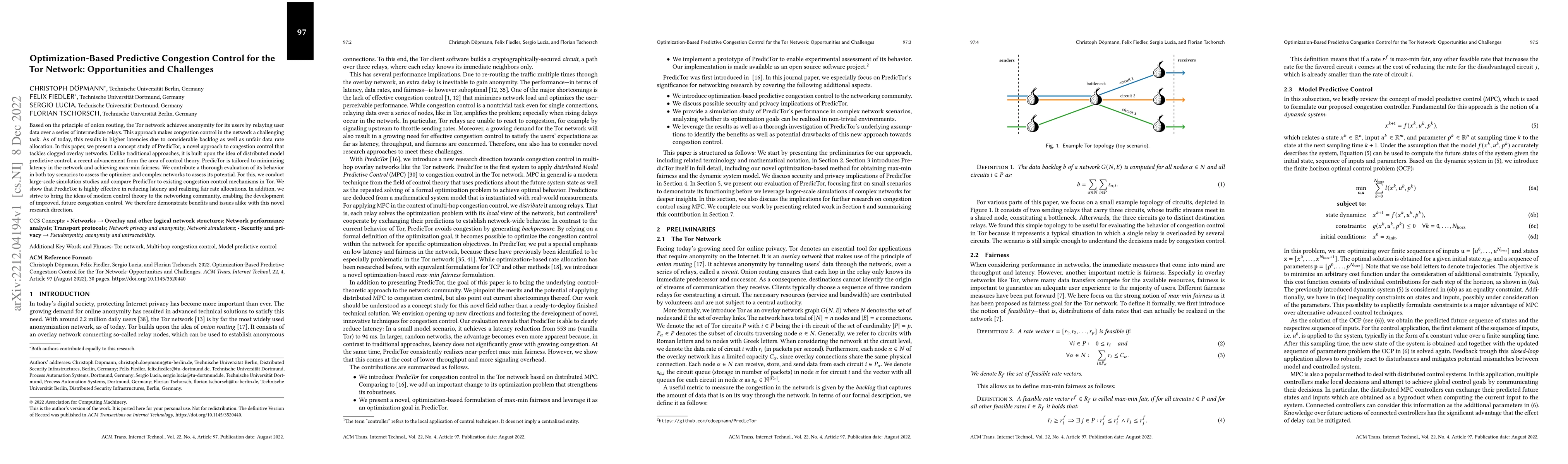 Thumbnail for Optimization-Based Predictive Congestion Control for the Tor Network:
  Opportunities and Challenges
