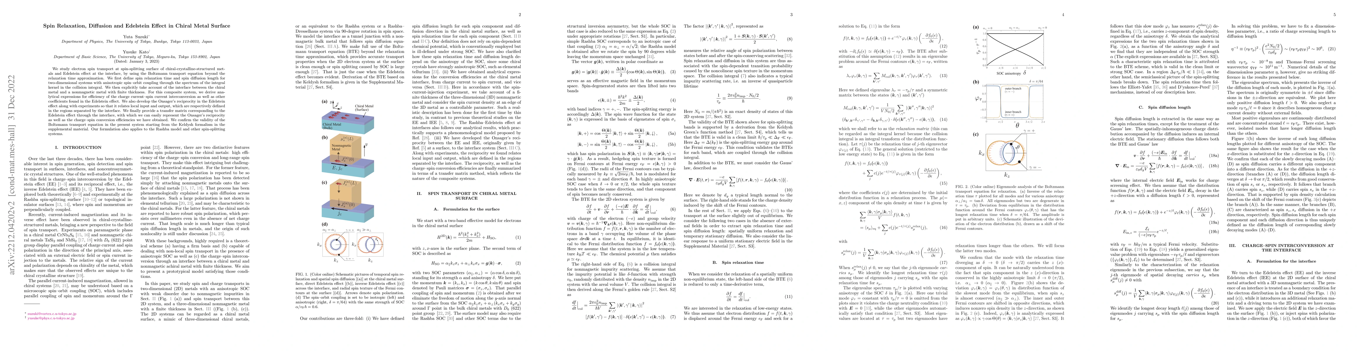 Thumbnail for Spin Relaxation, Diffusion and Edelstein Effect in Chiral Metal Surface