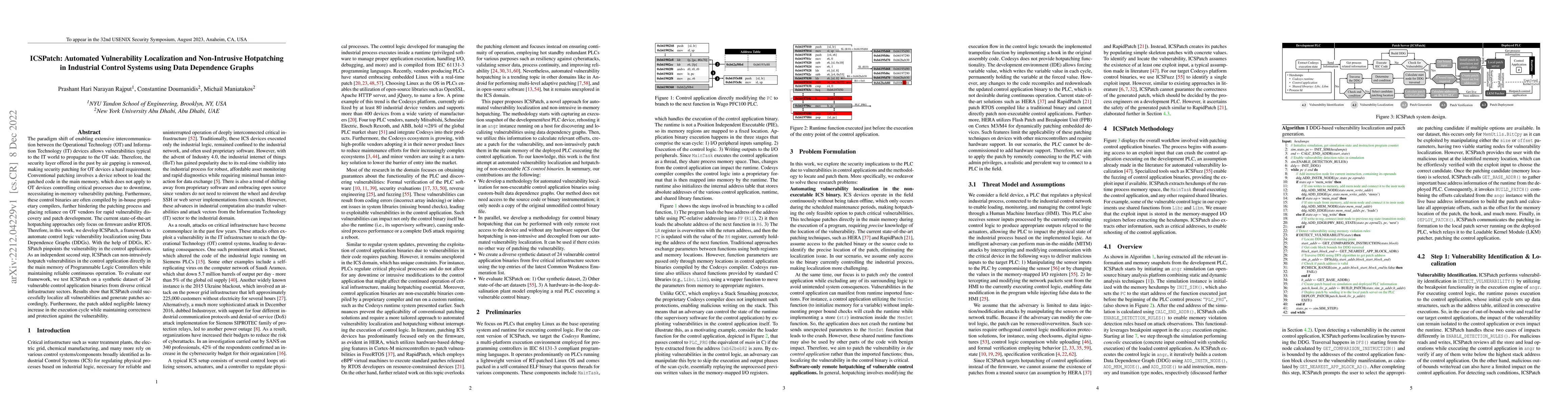 Thumbnail for ICSPatch: Automated Vulnerability Localization and Non-Intrusive
  Hotpatching in Industrial Control Systems using Data Dependence Graphs