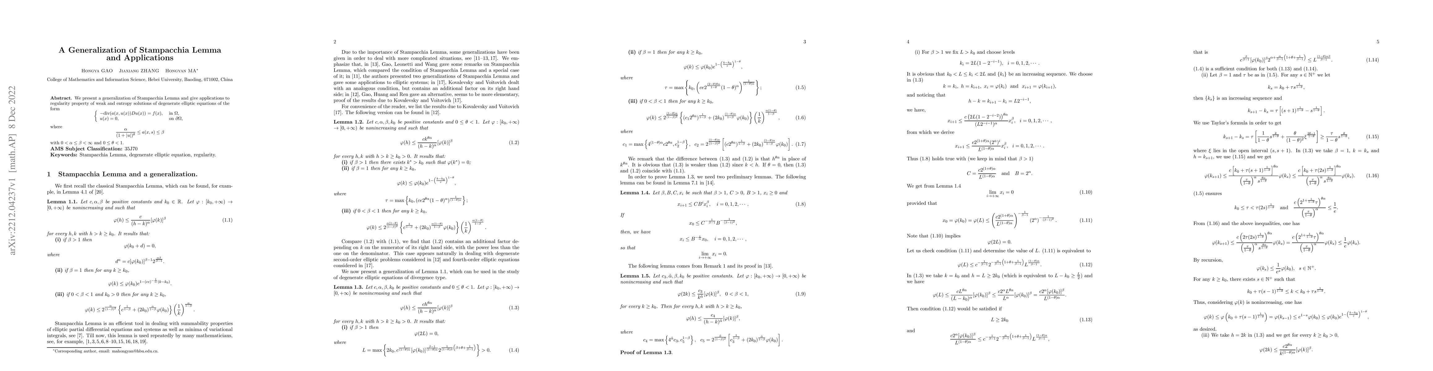 Thumbnail for A Generalization of Stampacchia Lemma and Applications