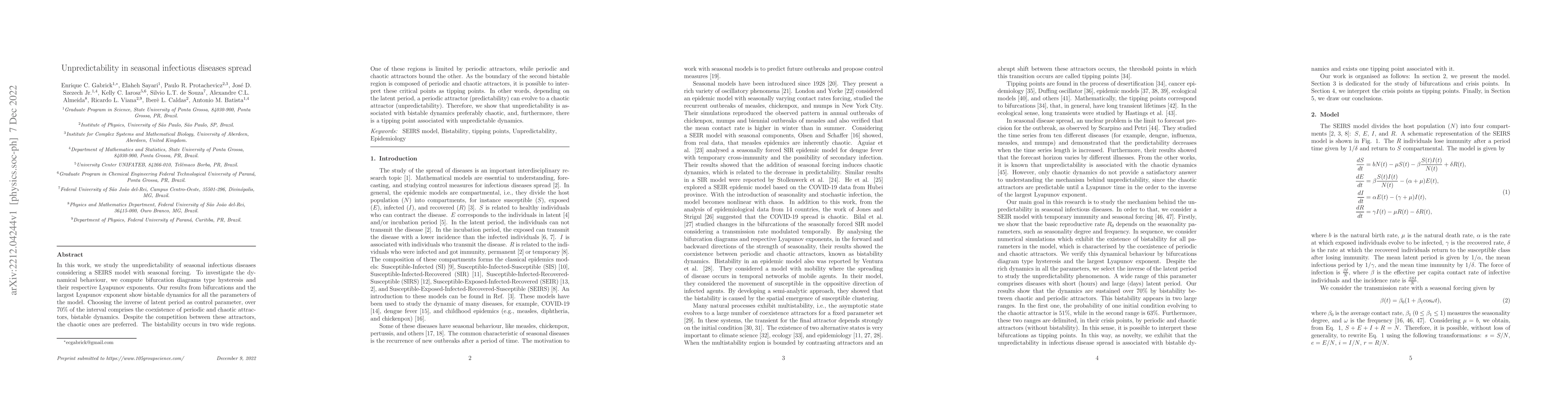 Thumbnail for Unpredictability in seasonal infectious diseases spread