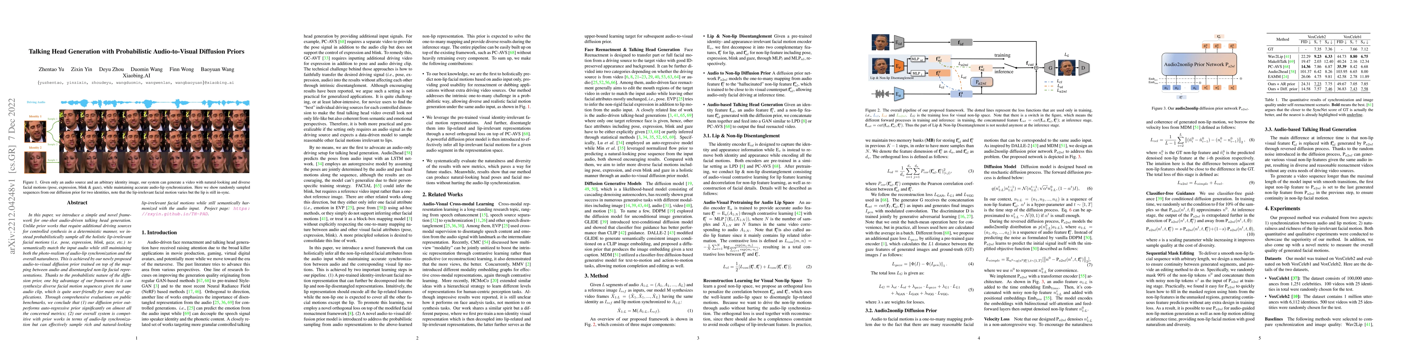 Thumbnail for Talking Head Generation with Probabilistic Audio-to-Visual Diffusion
  Priors