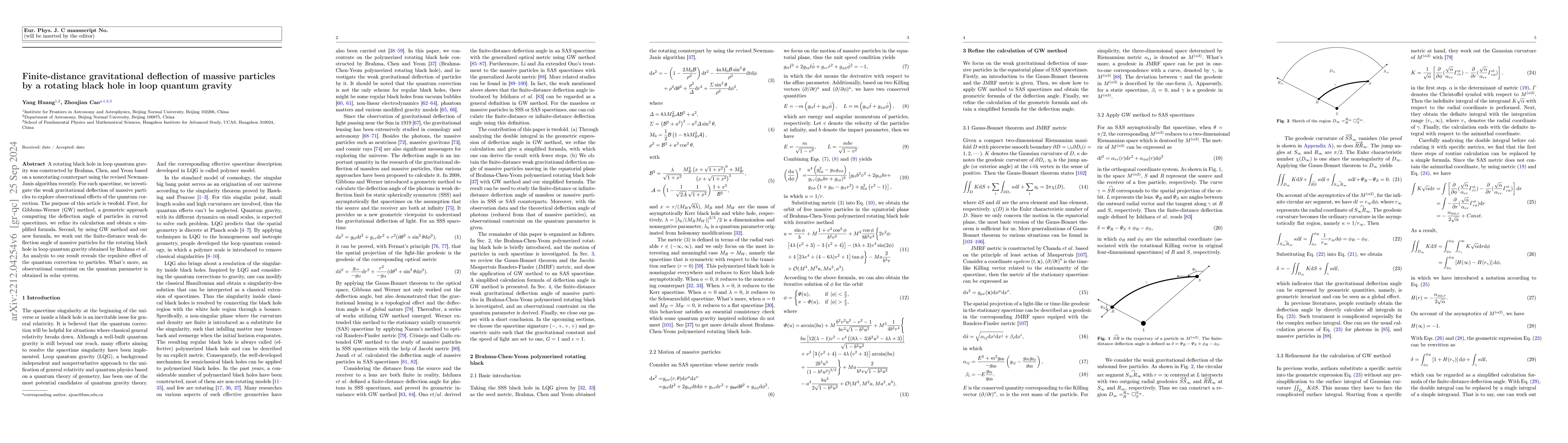 Thumbnail for Finite-distance gravitational deflection of massive particles by a
  rotating black hole in loop quantum gravity