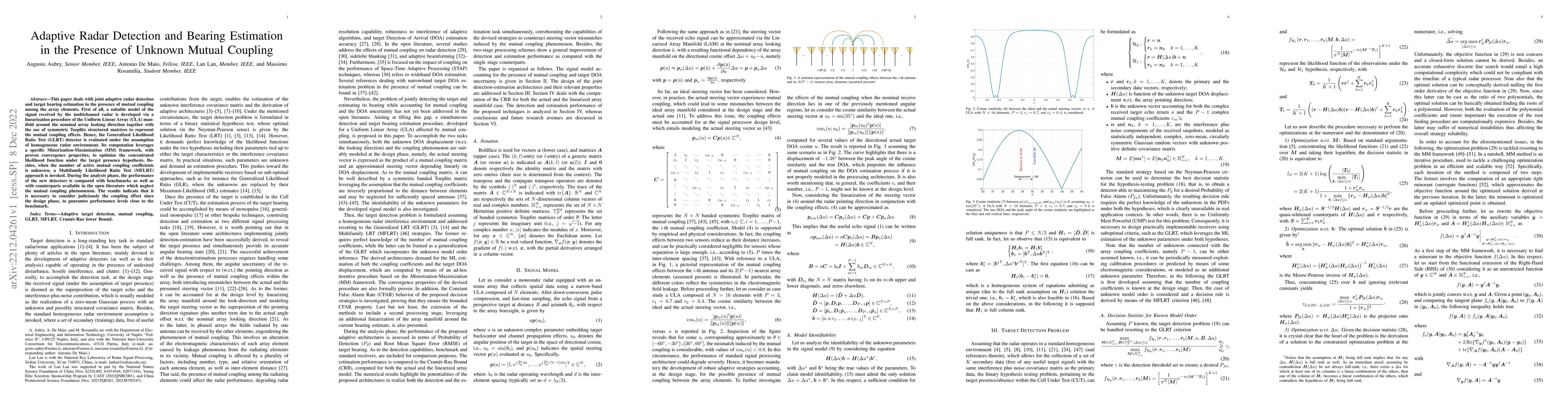 Thumbnail for Adaptive Radar Detection and Bearing Estimation in the Presence of
  Unknown Mutual Coupling