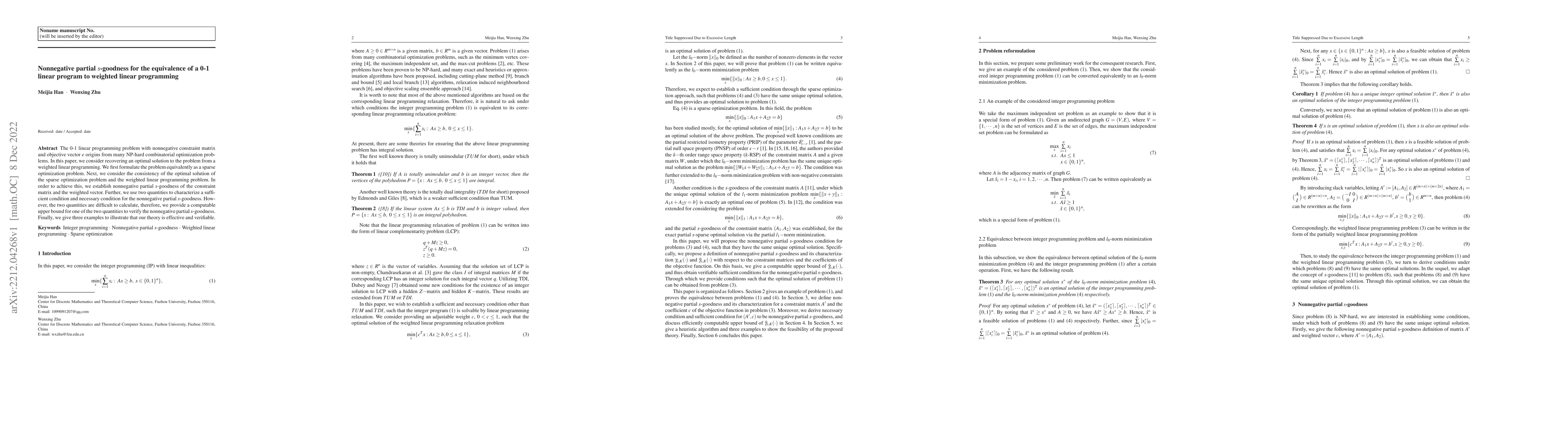 Thumbnail for Nonnegative partial s-goodness for the equivalence of a 0-1 linear
  program to weighted linear programming