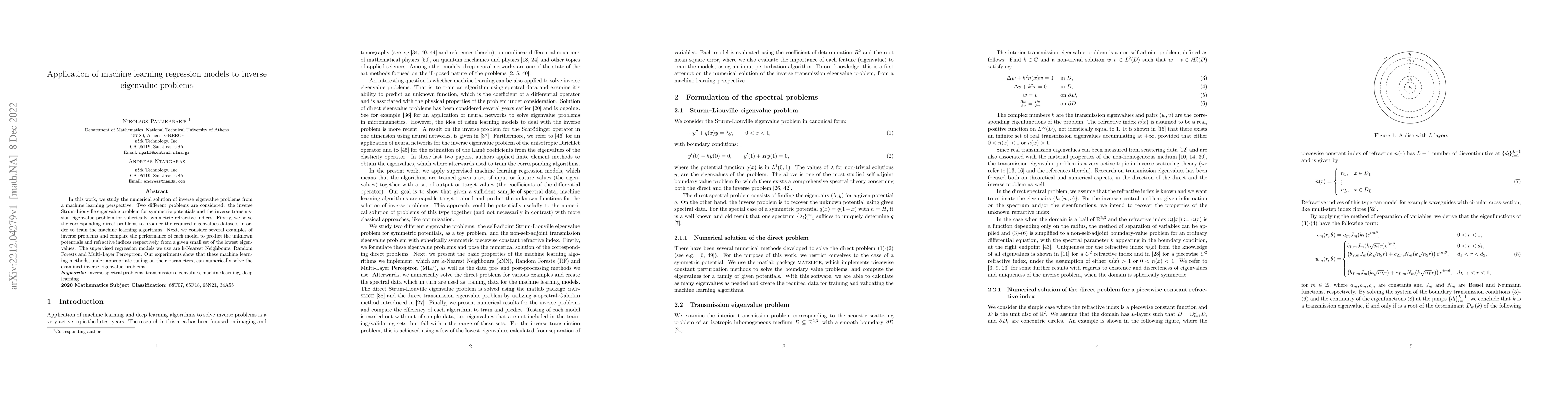 Thumbnail for Application of machine learning regression models to inverse eigenvalue
  problems
