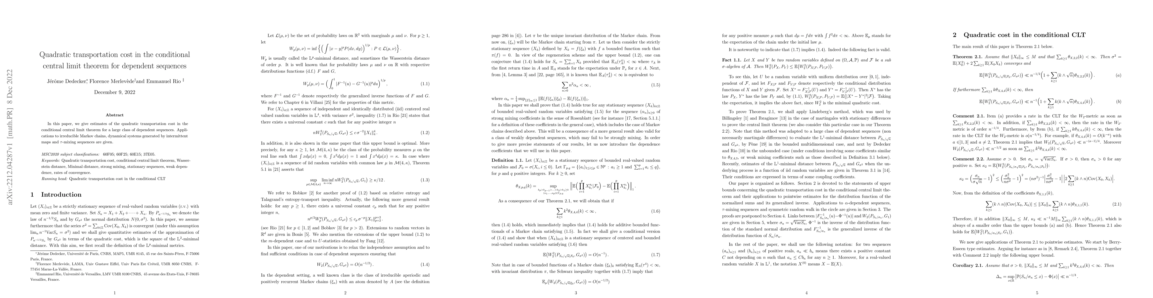 Thumbnail for Quadratic transportation cost in the conditional central limit theorem
  for dependent sequences