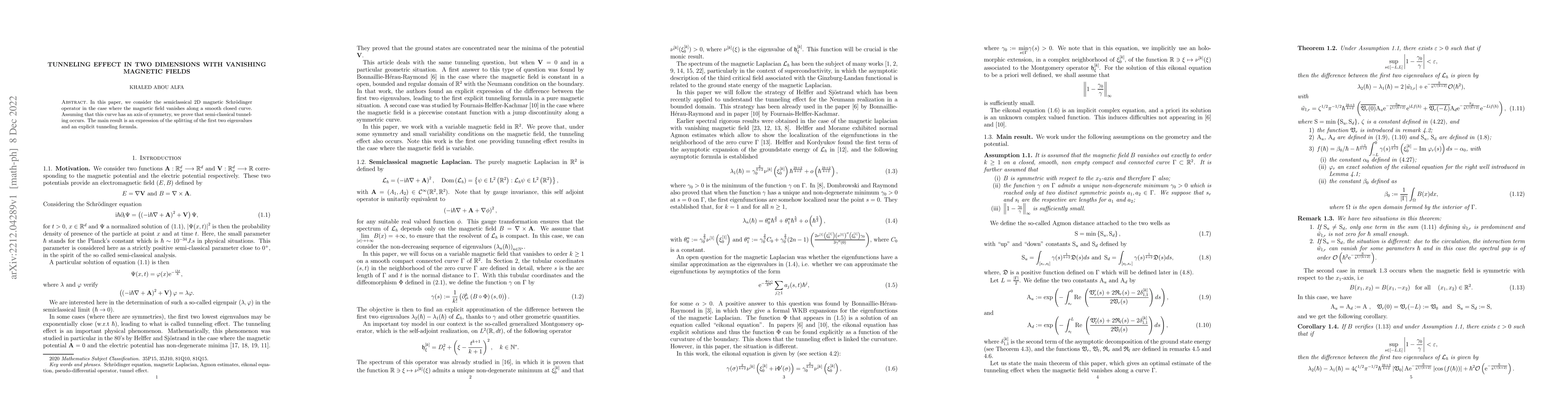 Thumbnail for Tunneling effect in two dimensions with vanishing magnetic fields