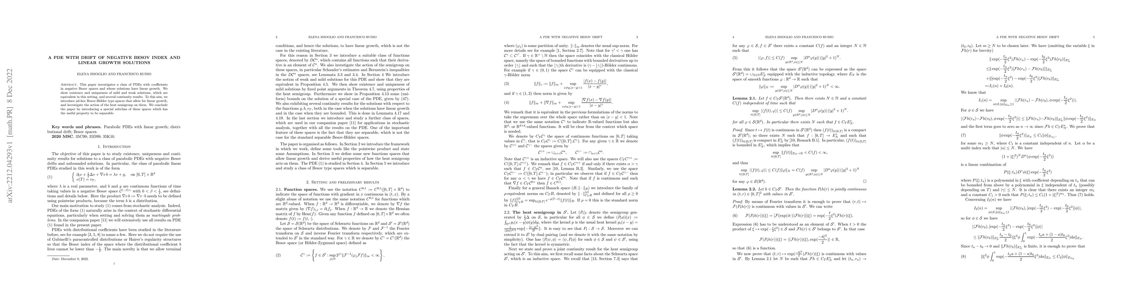 Thumbnail for A pde with drift of negative Besov index and linear growth solutions