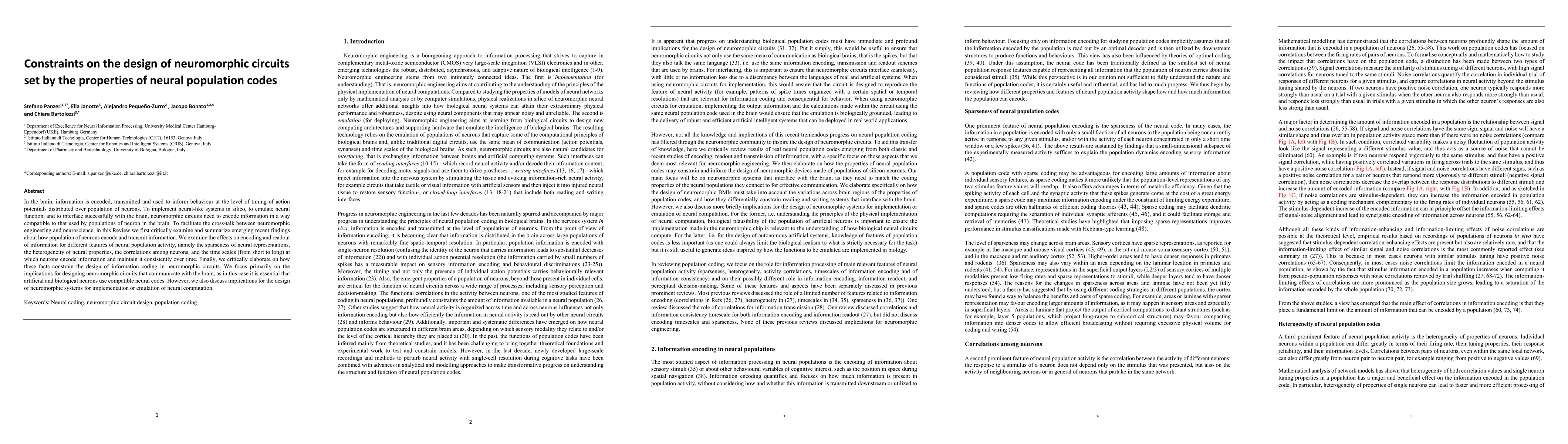 Thumbnail for Constraints on the design of neuromorphic circuits set by the properties
  of neural population codes