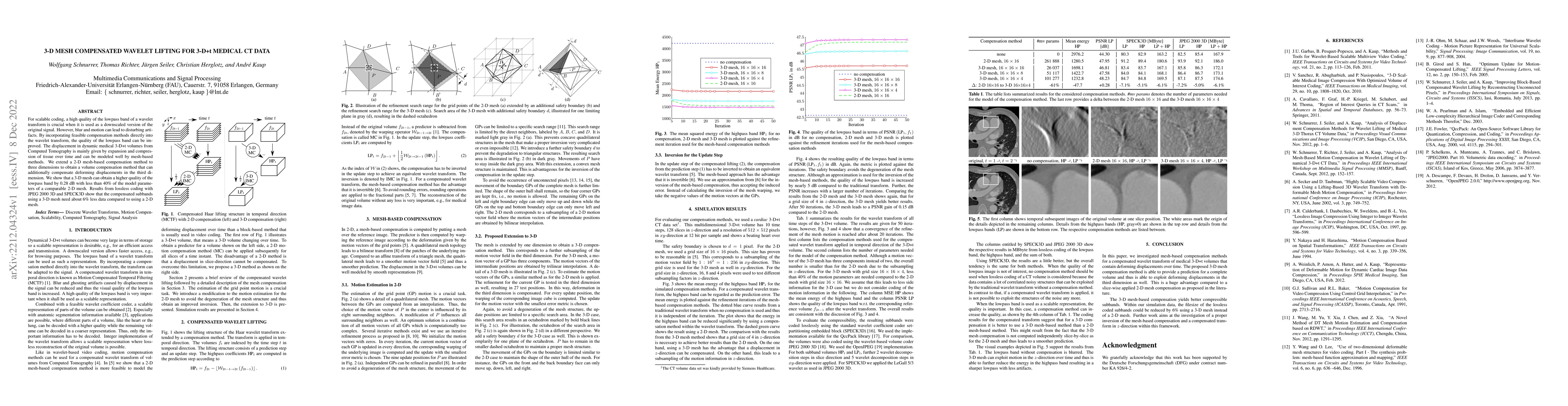 Thumbnail for 3-D mesh compensated wavelet lifting for 3-D+t medical CT data