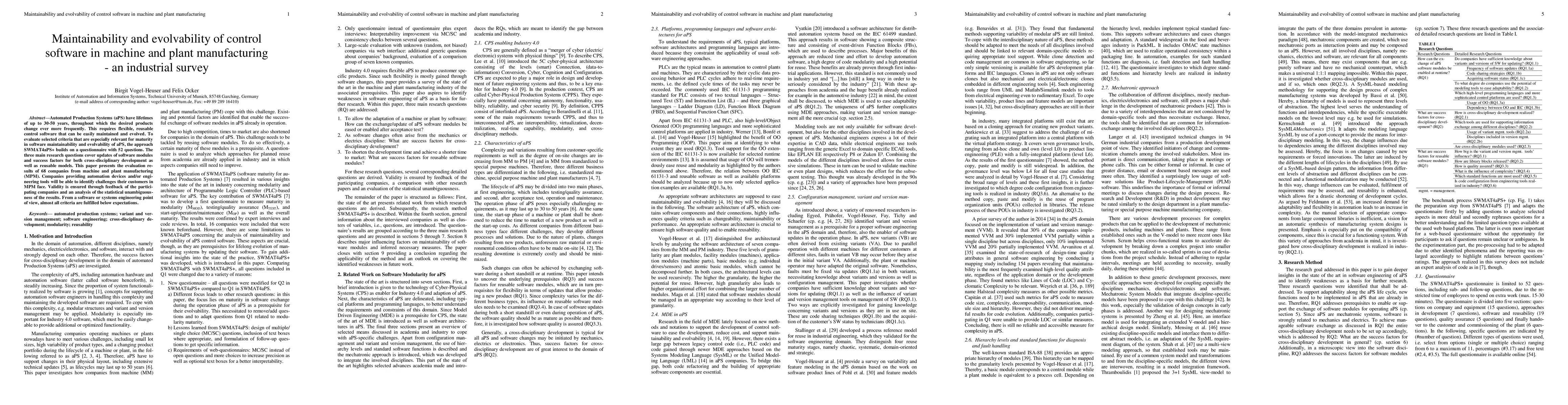 Thumbnail for Maintainability and evolvability of control software in machine and
  plant manufacturing -- An industrial survey