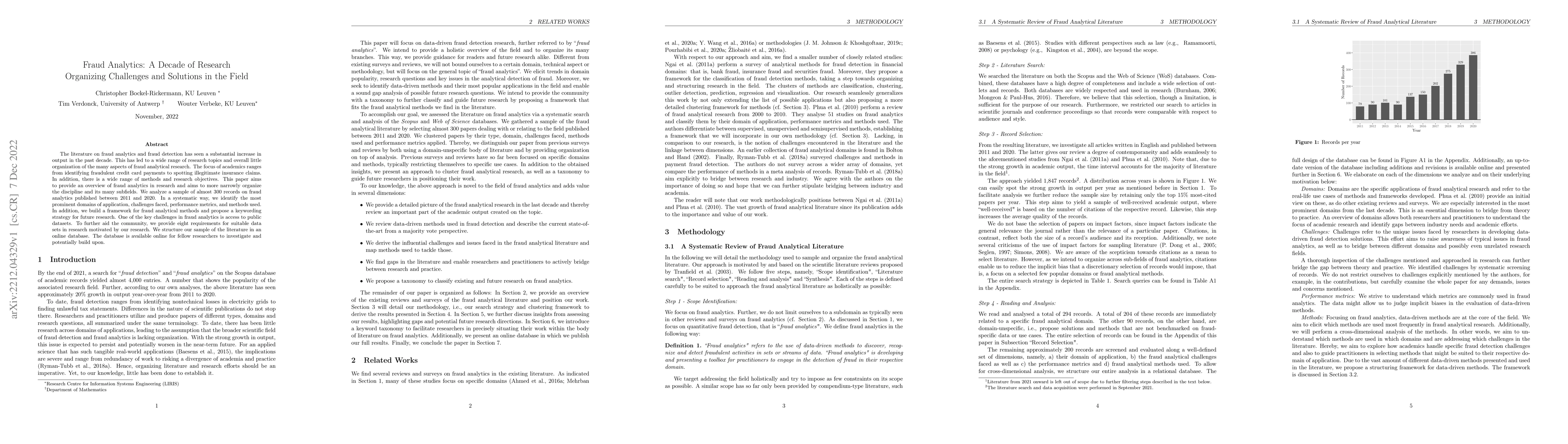 Thumbnail for Fraud Analytics: A Decade of Research -- Organizing Challenges and
  Solutions in the Field