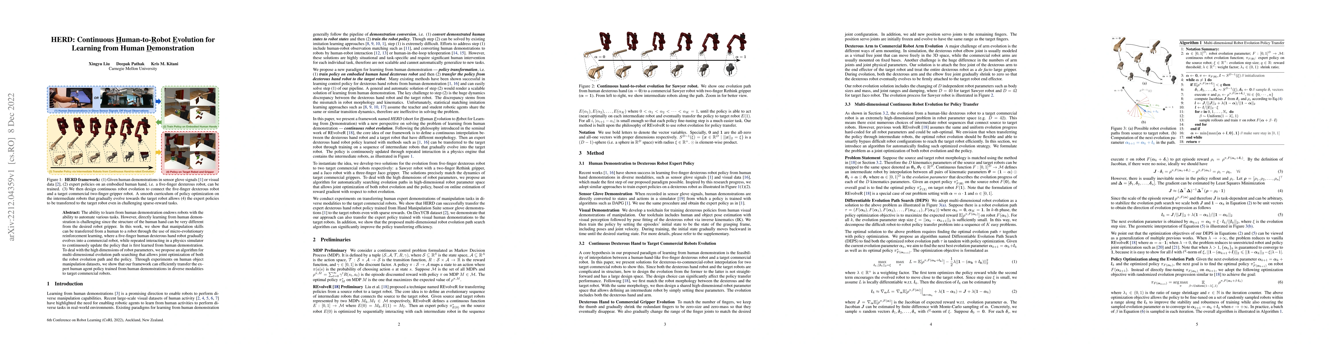 Thumbnail for HERD: Continuous Human-to-Robot Evolution for Learning from Human
  Demonstration