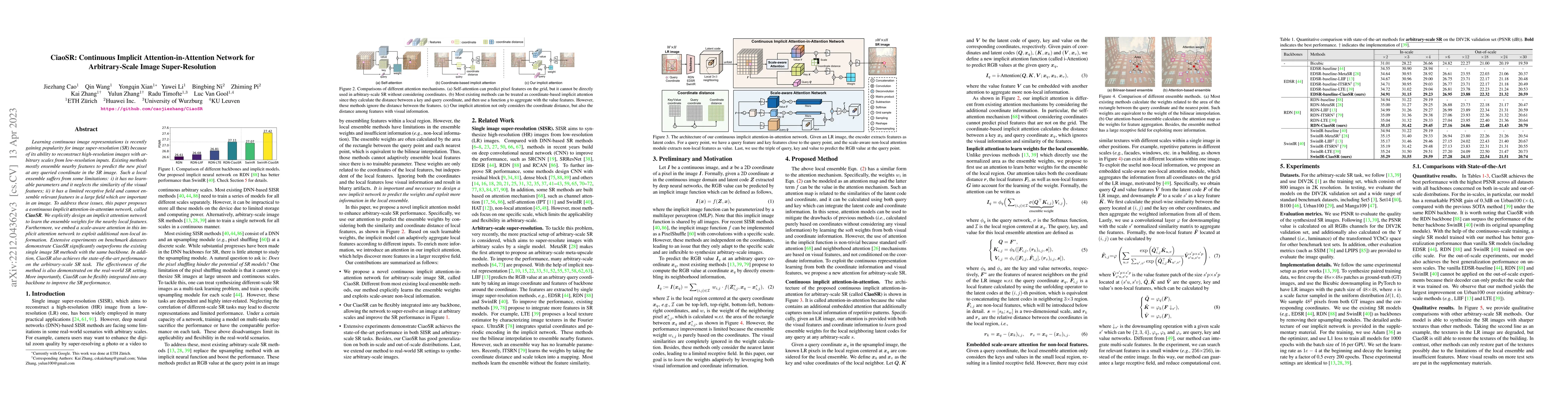 Thumbnail for CiaoSR: Continuous Implicit Attention-in-Attention Network for
  Arbitrary-Scale Image Super-Resolution