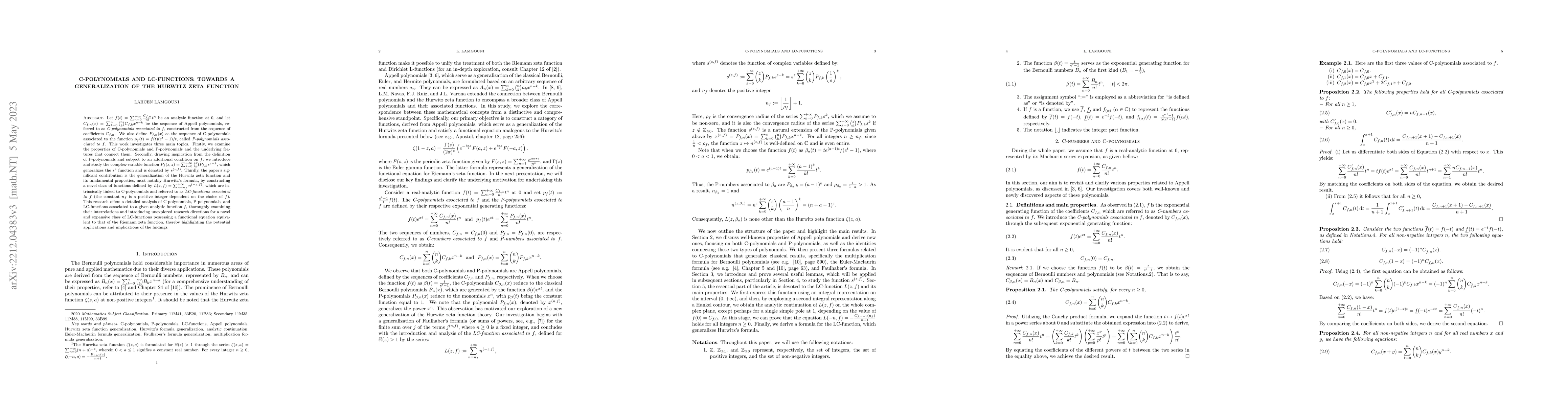 Thumbnail for C-polynomials and LC-functions: towards a generalization of the Hurwitz
  zeta function