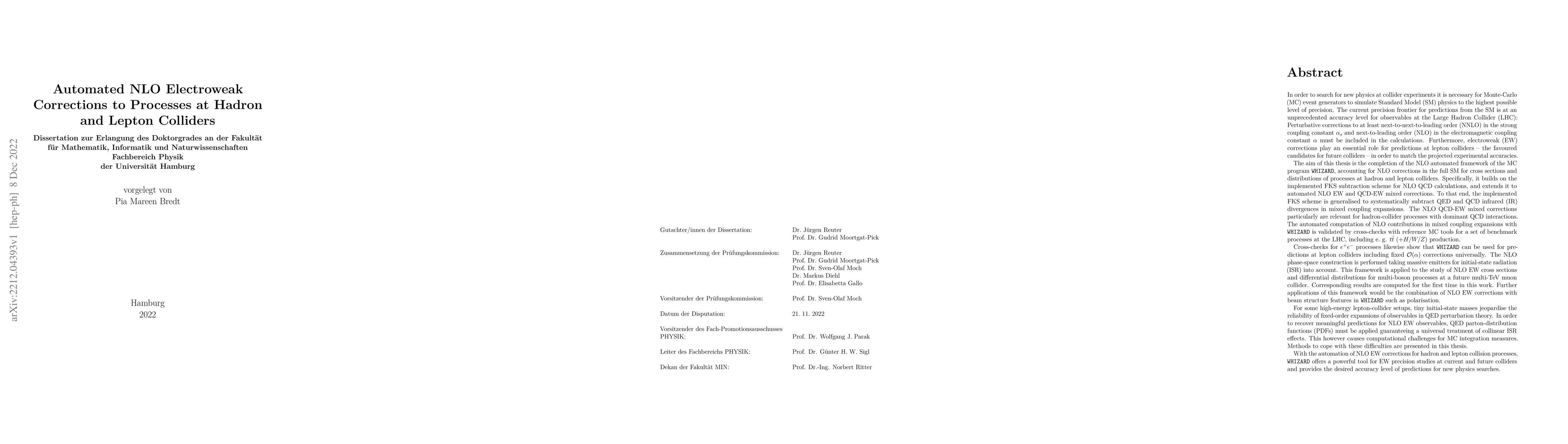 Thumbnail for Automated NLO Electroweak Corrections to Processes at Hadron and Lepton
  Colliders