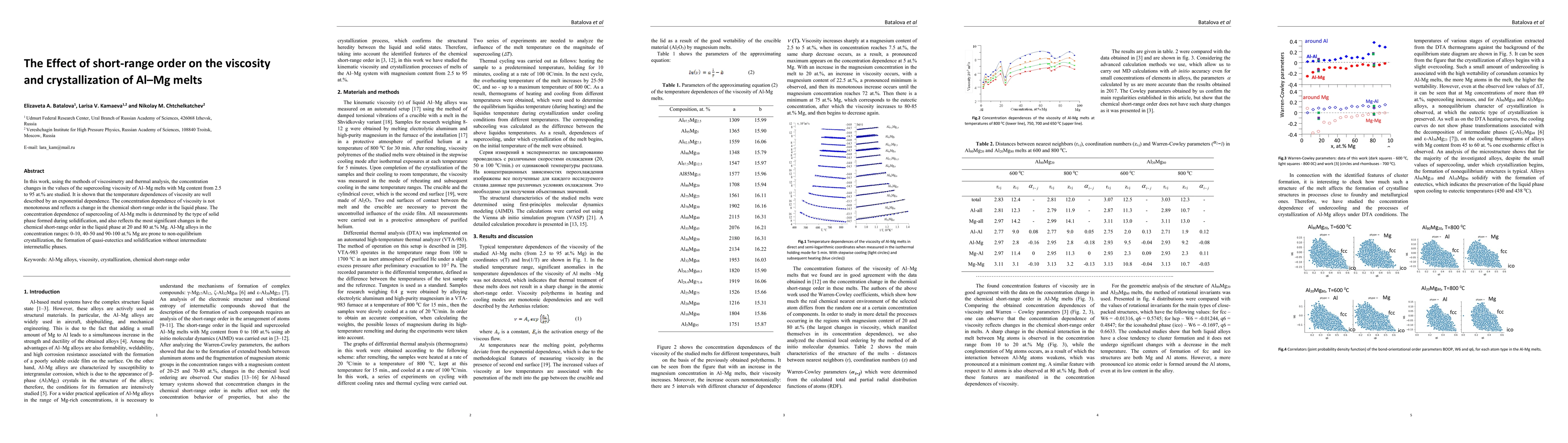 Thumbnail for The Effect of short-range order on the viscosity and crystallization of
  Al-Mg melts