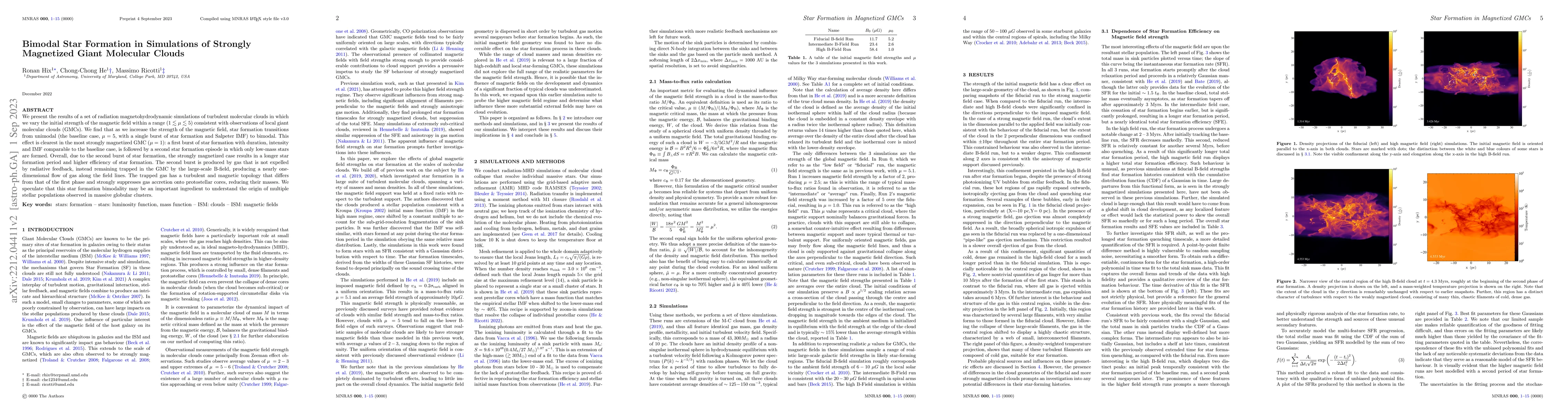 Thumbnail for Bimodal Star Formation in Simulations of Strongly Magnetized Giant
  Molecular Clouds