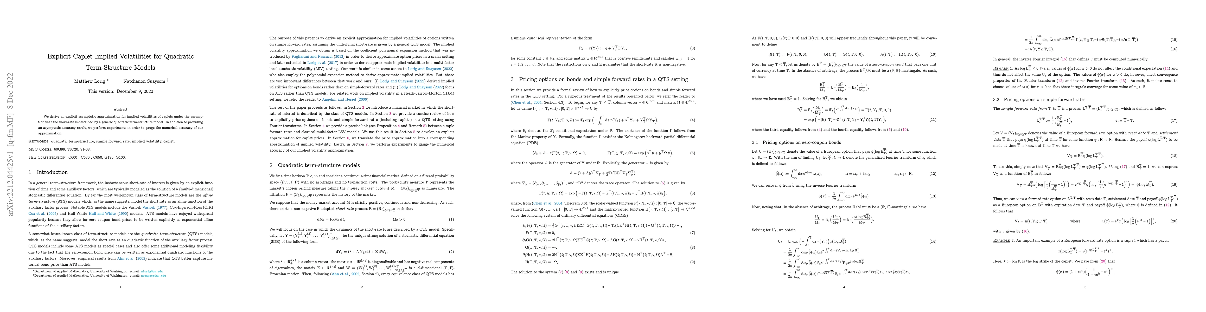 Thumbnail for Explicit Caplet Implied Volatilities for Quadratic Term-Structure Models