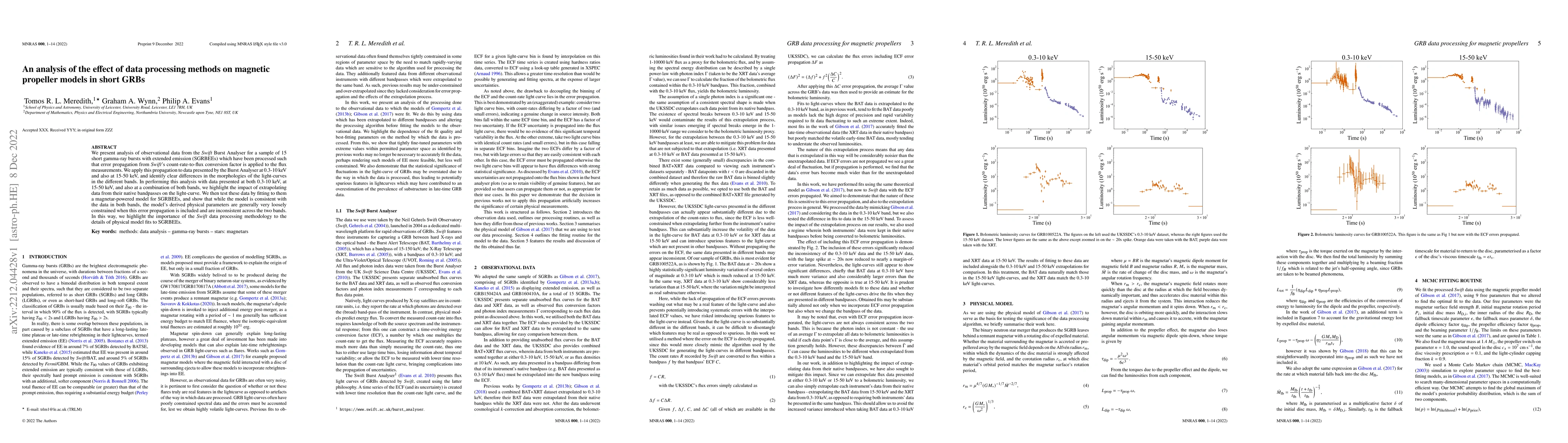 Thumbnail for An analysis of the effect of data processing methods on magnetic
  propeller models in short GRBs