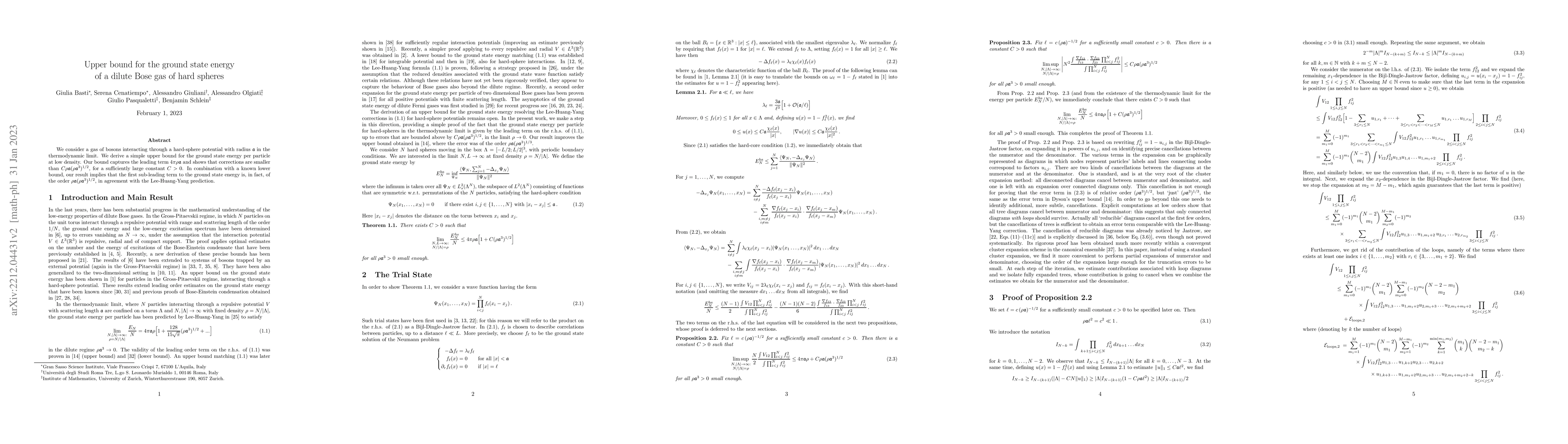 Thumbnail for Upper bound for the ground state energy of a dilute Bose gas of hard
  spheres