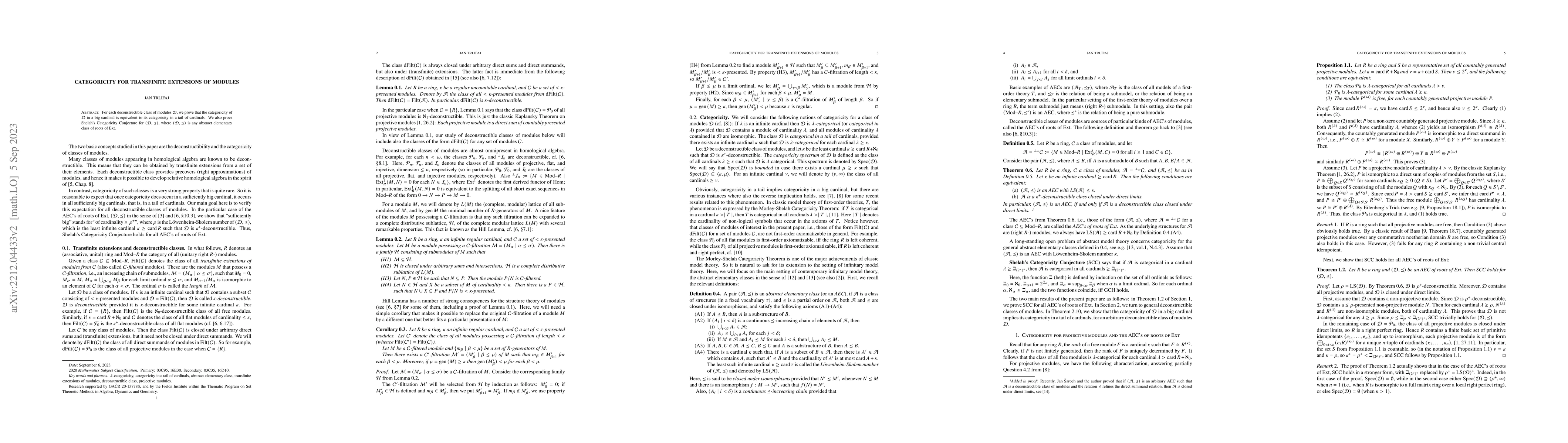 Thumbnail for Categoricity for transfinite extensions of modules