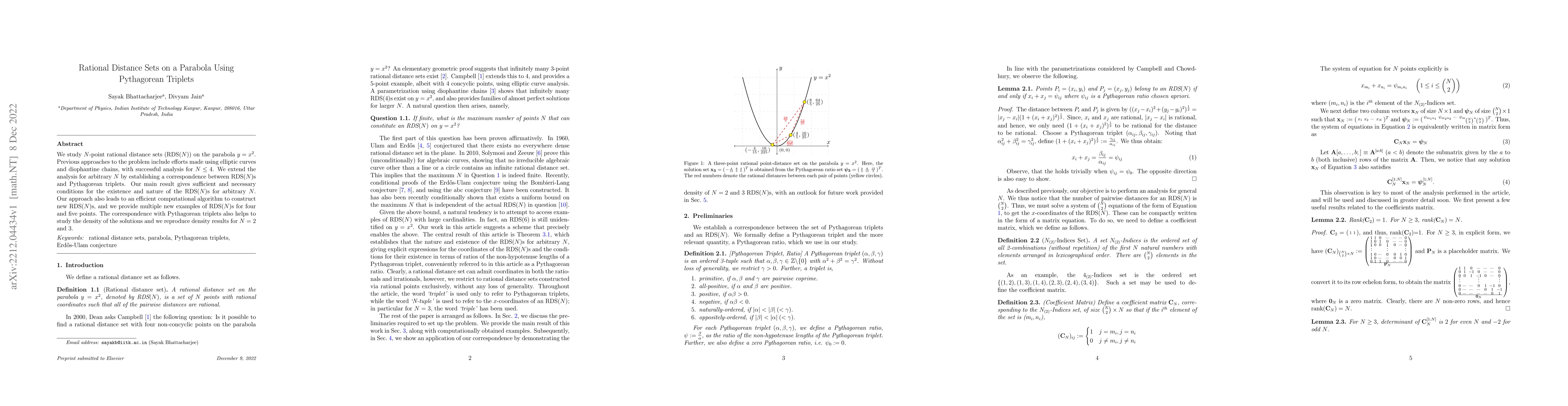Thumbnail for Rational distance sets on a parabola using Pythagorean triplets