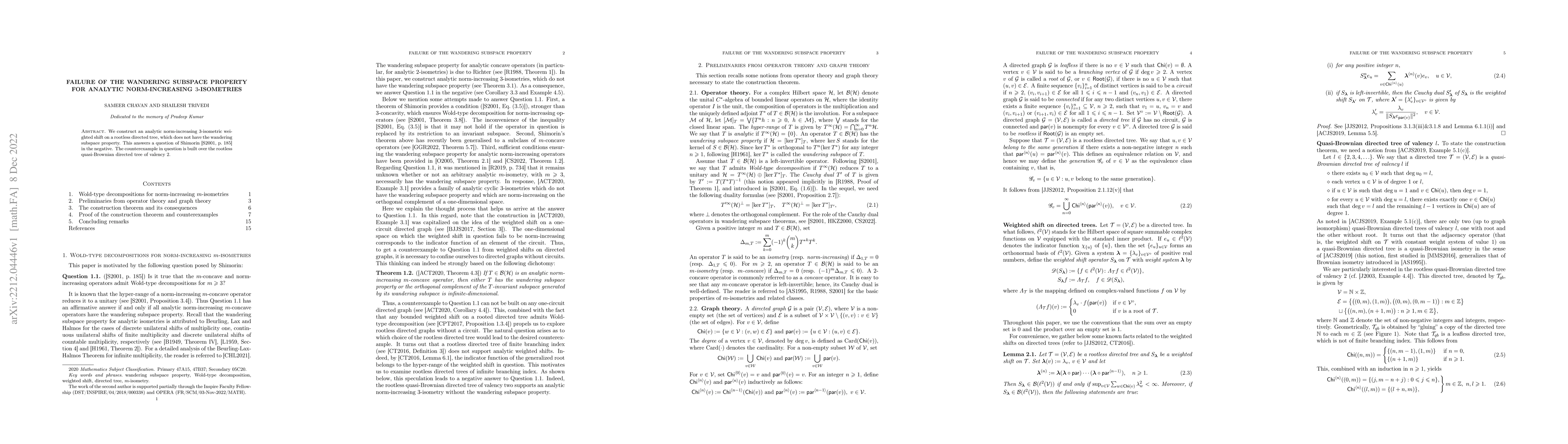Thumbnail for Failure of the wandering subspace property for analytic norm-increasing
  $3$-isometries