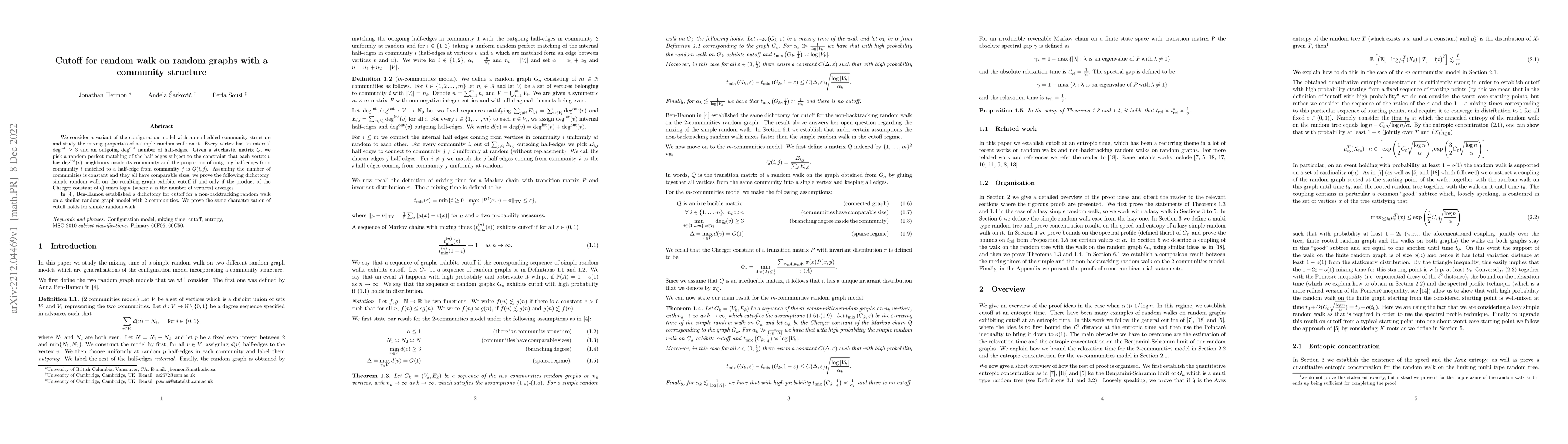 Thumbnail for Cutoff for random walk on random graphs with a community structure