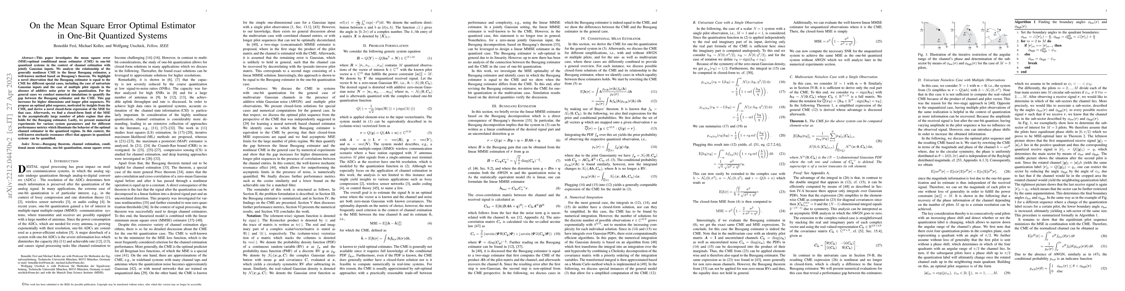 Thumbnail for On the Mean Square Error Optimal Estimator in One-Bit Quantized Systems