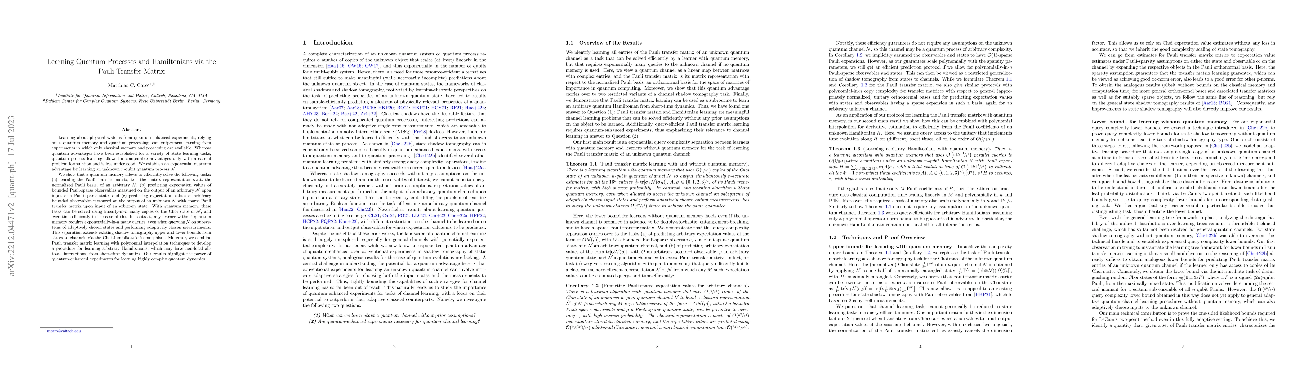 Thumbnail for Learning Quantum Processes and Hamiltonians via the Pauli Transfer
  Matrix