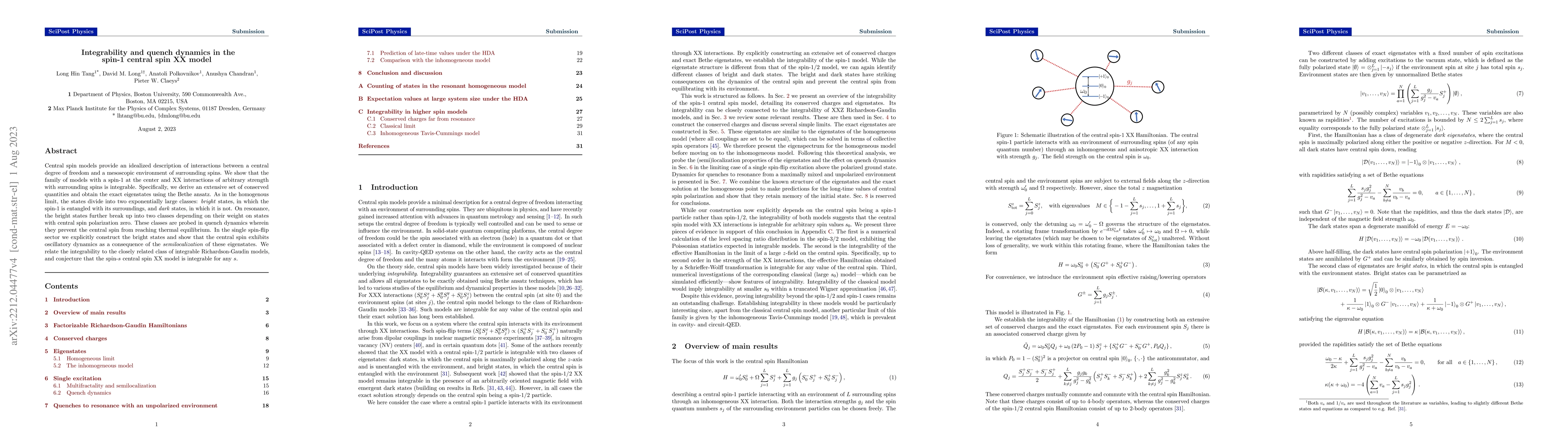 Thumbnail for Integrability and quench dynamics in the spin-1 central spin XX model