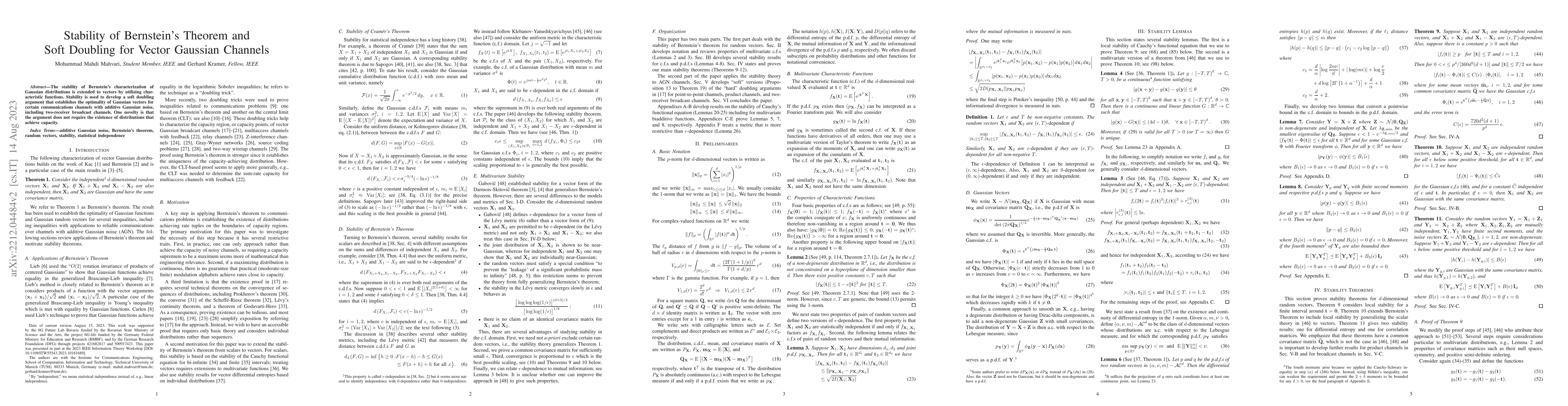 Thumbnail for Stability of Bernstein's Theorem and Soft Doubling for Vector Gaussian
  Channels