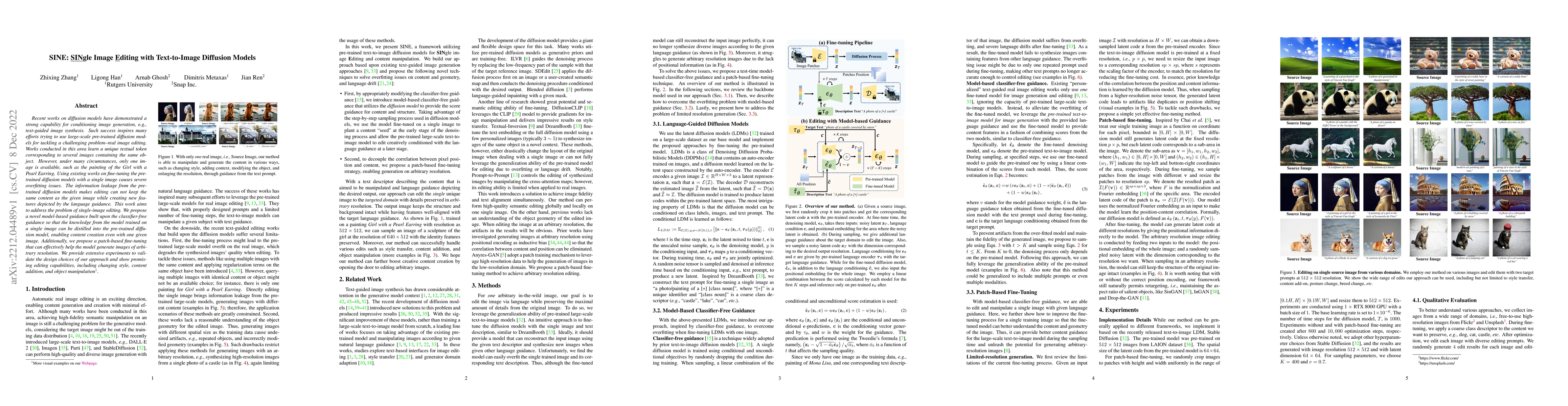 Thumbnail for SINE: SINgle Image Editing with Text-to-Image Diffusion Models