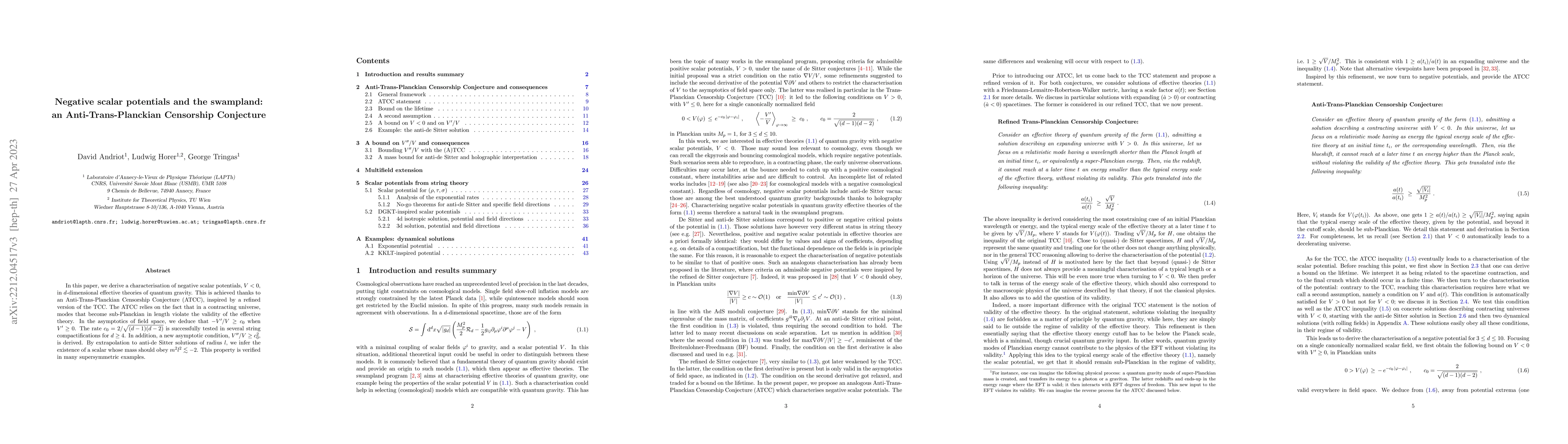 Thumbnail for Negative scalar potentials and the swampland: an Anti-Trans-Planckian
  Censorship Conjecture