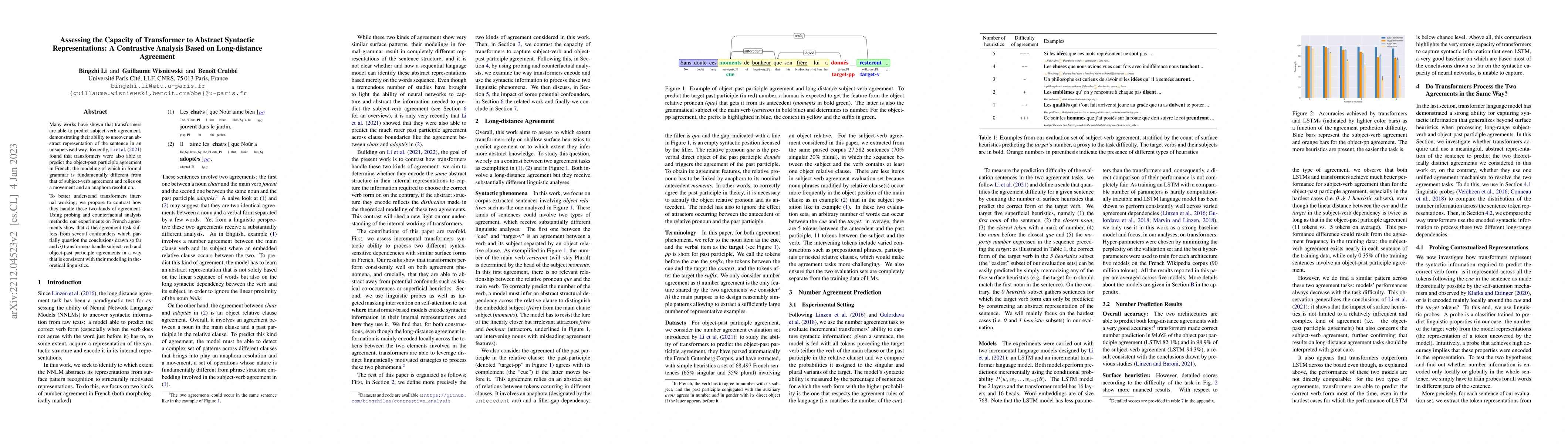 Thumbnail for Assessing the Capacity of Transformer to Abstract Syntactic
  Representations: A Contrastive Analysis Based on Long-distance Agreement