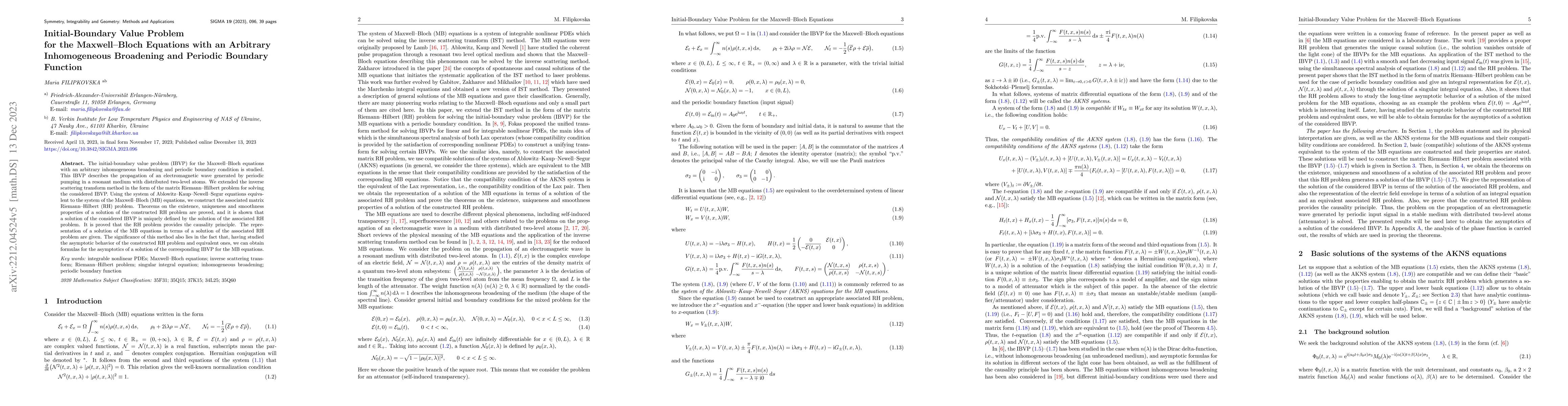 Thumbnail for Initial-Boundary Value Problem for the Maxwell-Bloch Equations with an
  Arbitrary Inhomogeneous Broadening and Periodic Boundary Function