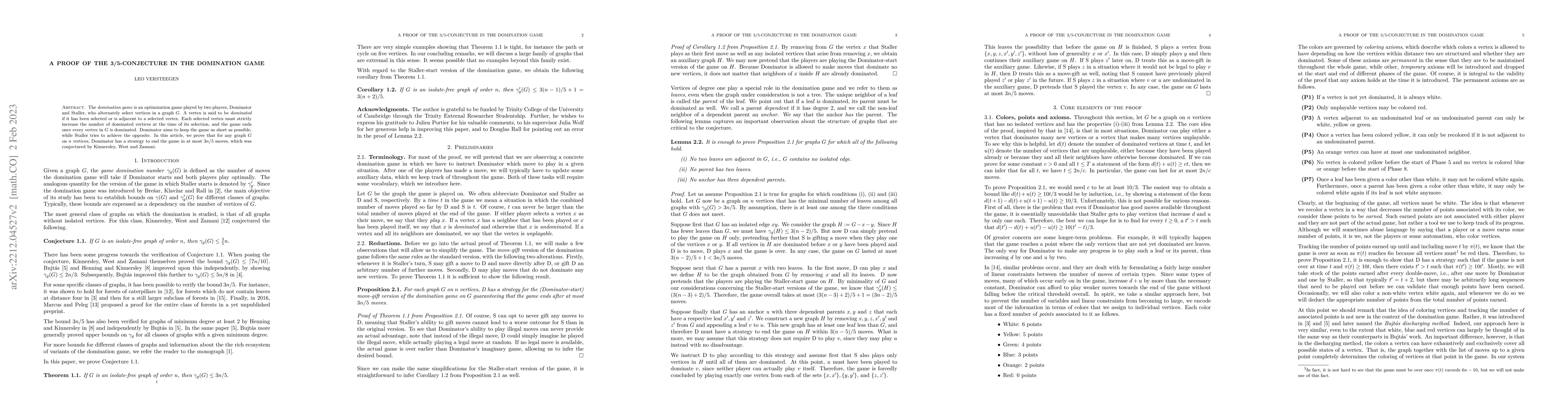 Thumbnail for A proof of the 3/5-conjecture in the domination game