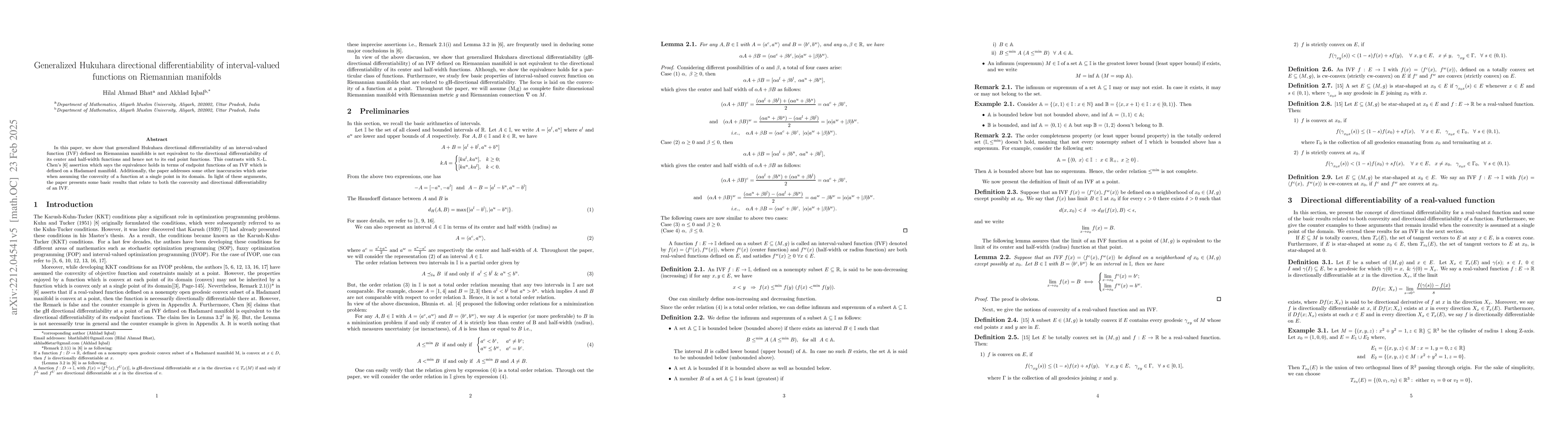 Thumbnail for Generalized Hukuhara directional differentiability of interval-valued
  functions on Riemannian manifolds