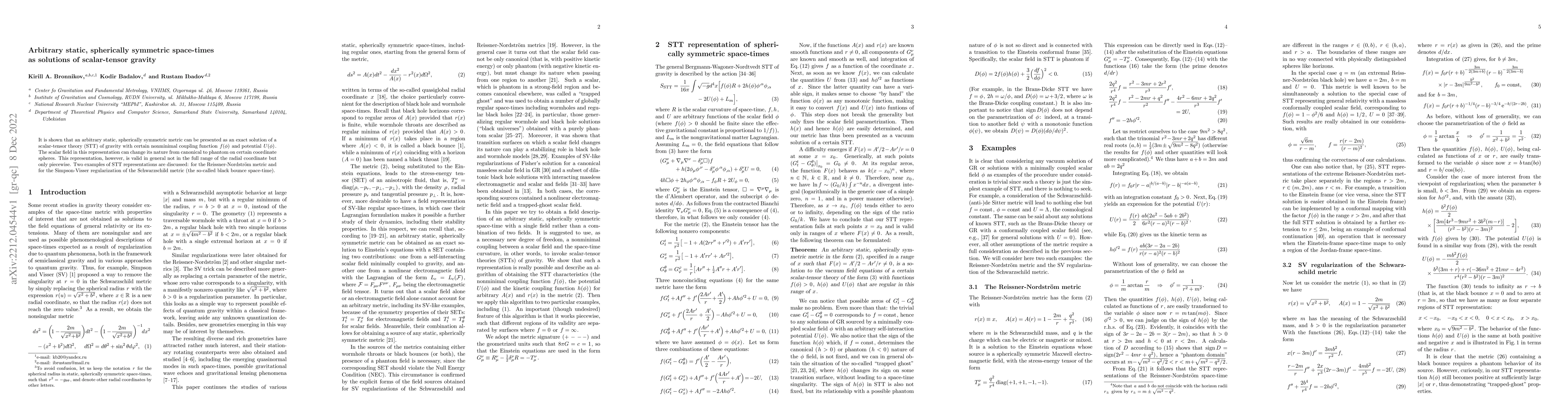 Thumbnail for Arbitrary static, spherically symmetric space-times as solutions of
  scalar-tensor gravity