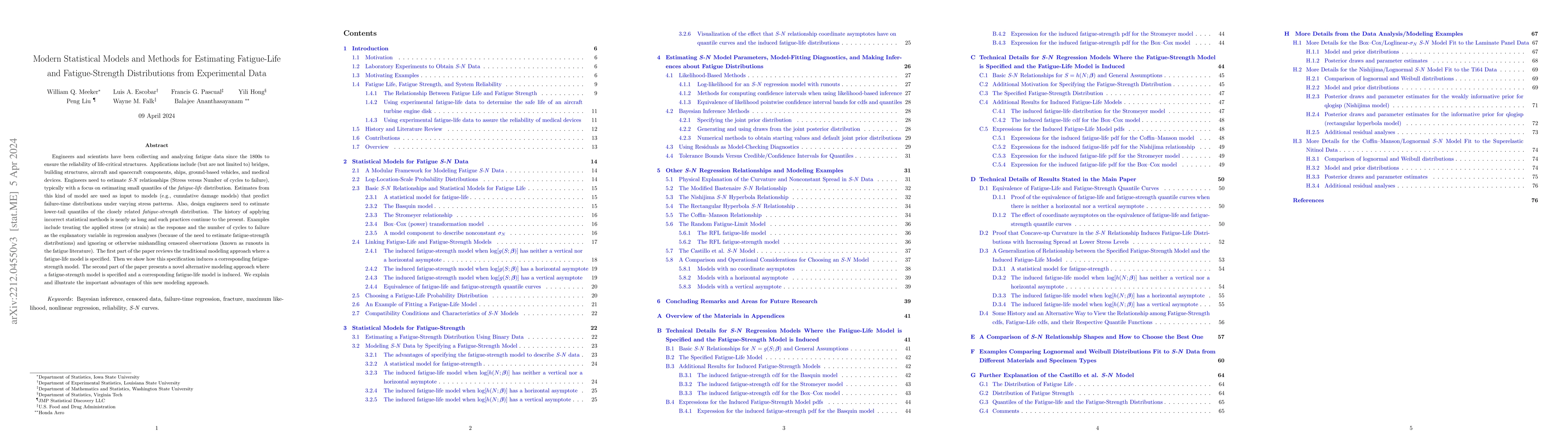 Thumbnail for Modern Statistical Models and Methods for Estimating Fatigue-Life and
  Fatigue-Strength Distributions from Experimental Data