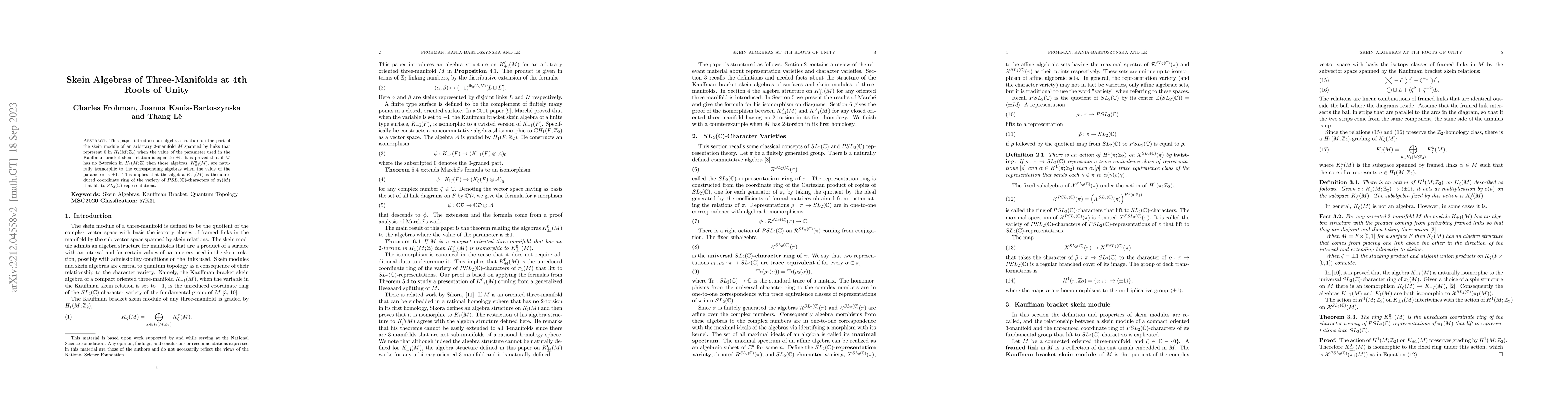 Thumbnail for Skein Algebras of Three-Manifolds at 4th Roots of Unity